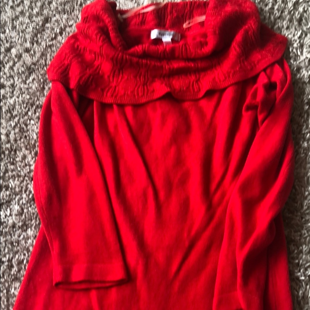 Red cowl neck sweater